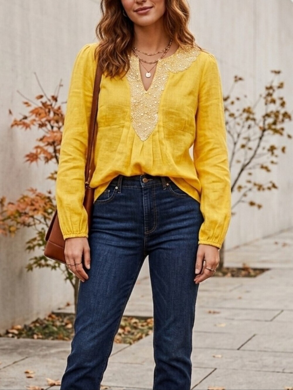 LAFAYETTE 148 Yellow Embroidered Women's Blouse   Linen 100% Size 2P - Picture 2 of 10